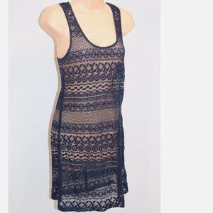 NWT Roxy Swimsuit Bikini Cover Up Deserted Island Dress Size L BTN0 Crochet Navy